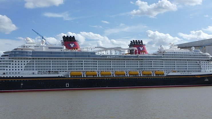 The Disney Destiny at the shipyard, in profile